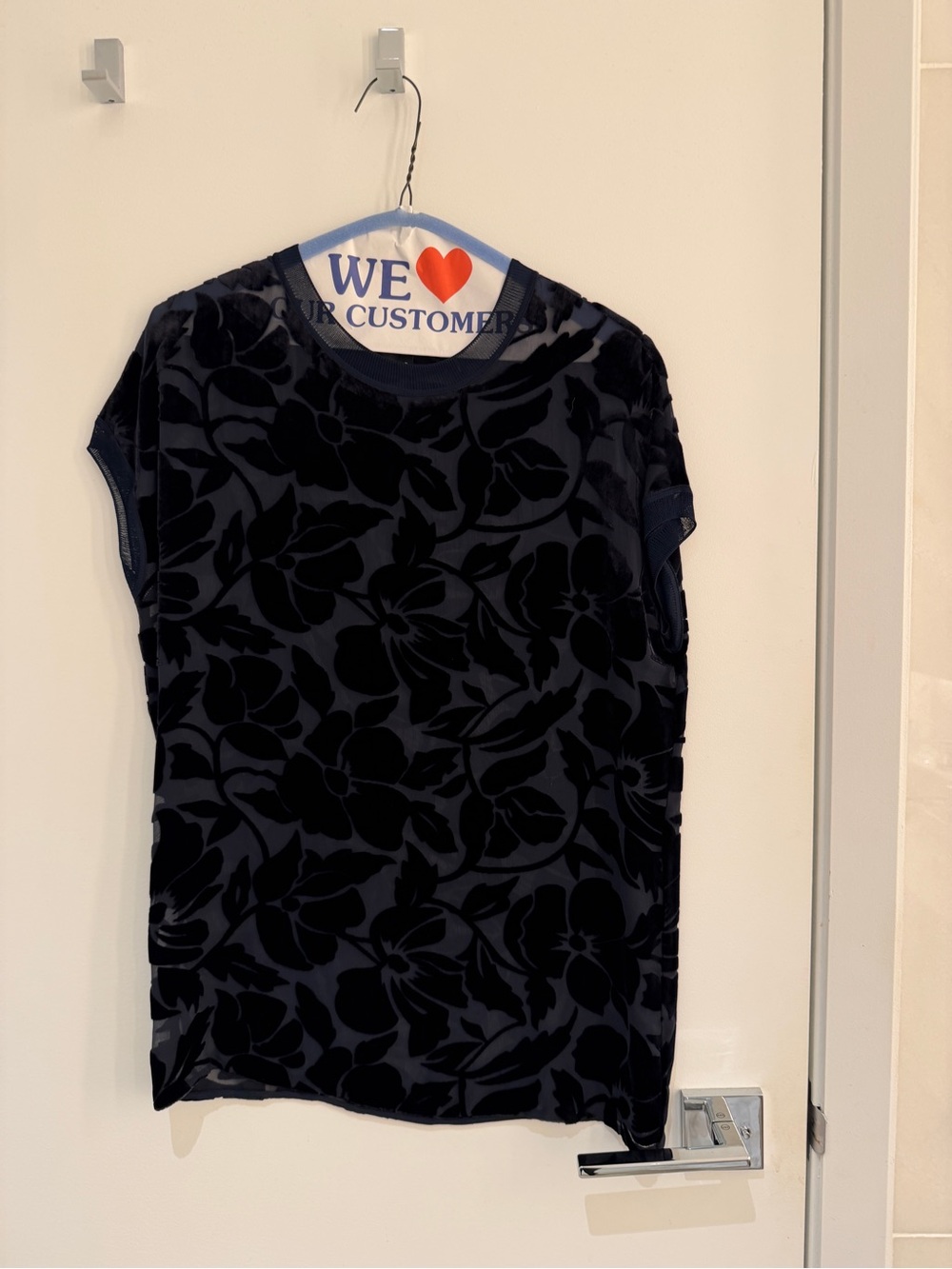 Theory Black Floral Burnout Short Sleeve Tee